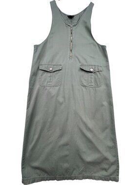 Baccini Women's Zip Up Cargo Midi Dress Sleeveless Size 16W Olive Green Pockets